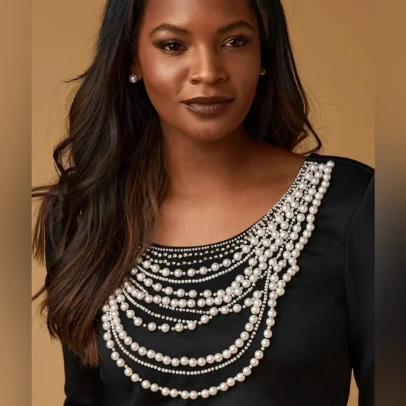 Boston Proper Perl Necklace Sheath Dress, Size 16 - Picture 2 of 3